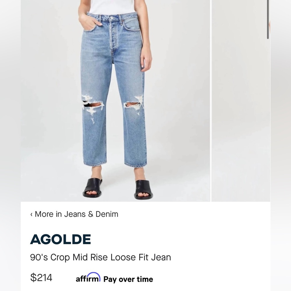 AGOLDE 90's Crop Mid Rise Loose Fit Jean - Blue Size 29